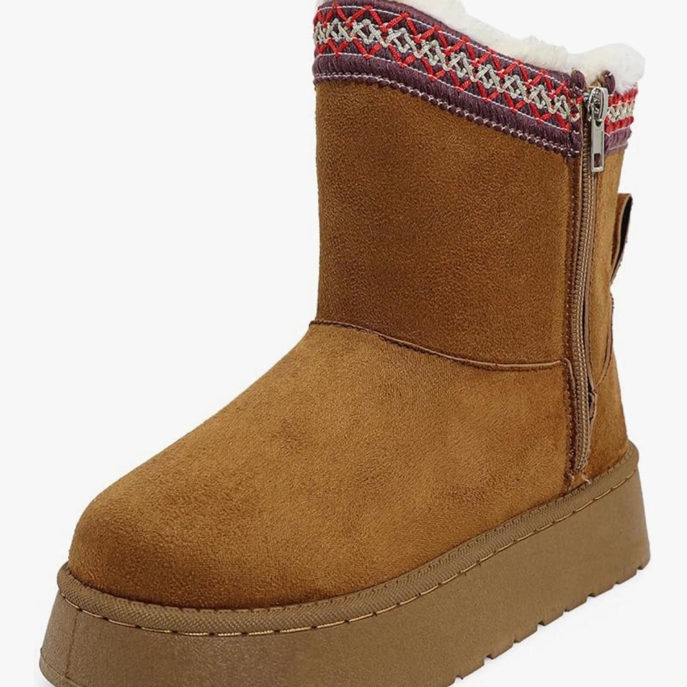 Cozy Brown Winter Boots with Patterned Trim